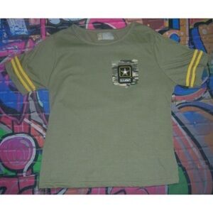 U.S. Army Tee Shirt Green Unisex Camouflage Patch Pocket Mustard Stripe Sleeve